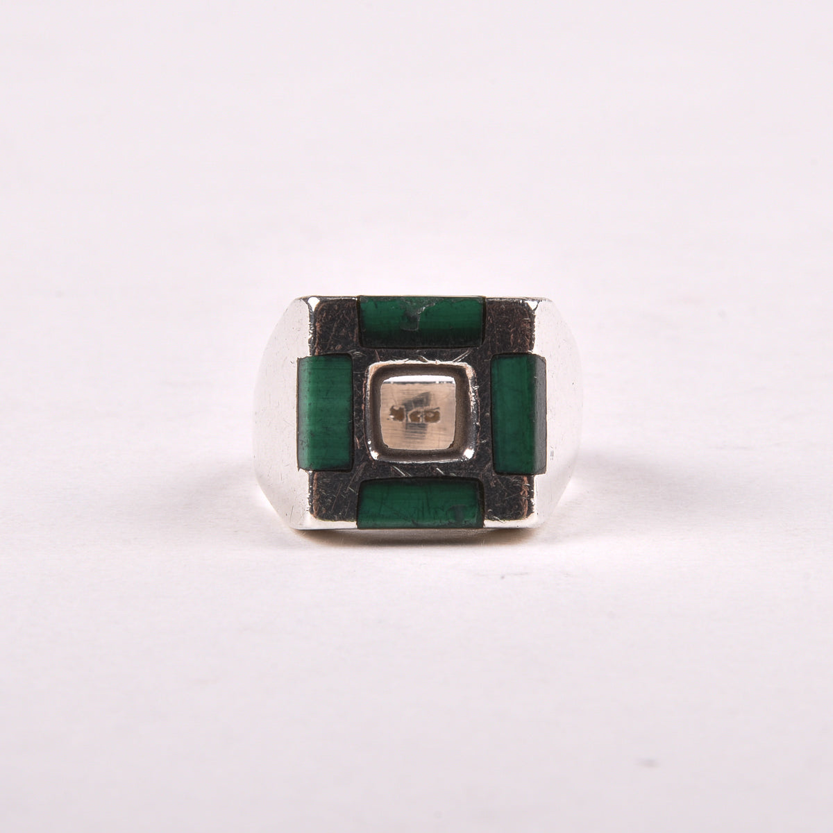 Vintage Mayan Malachite Biker Ring