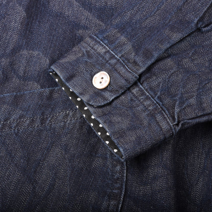 Blue Trick Round Collar Shop Coat