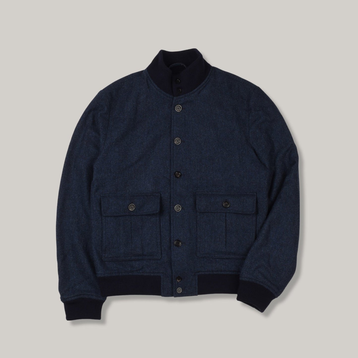 VALSTAR VALSTARINO BOMBER JACKET - NAVY HERRINGBONE