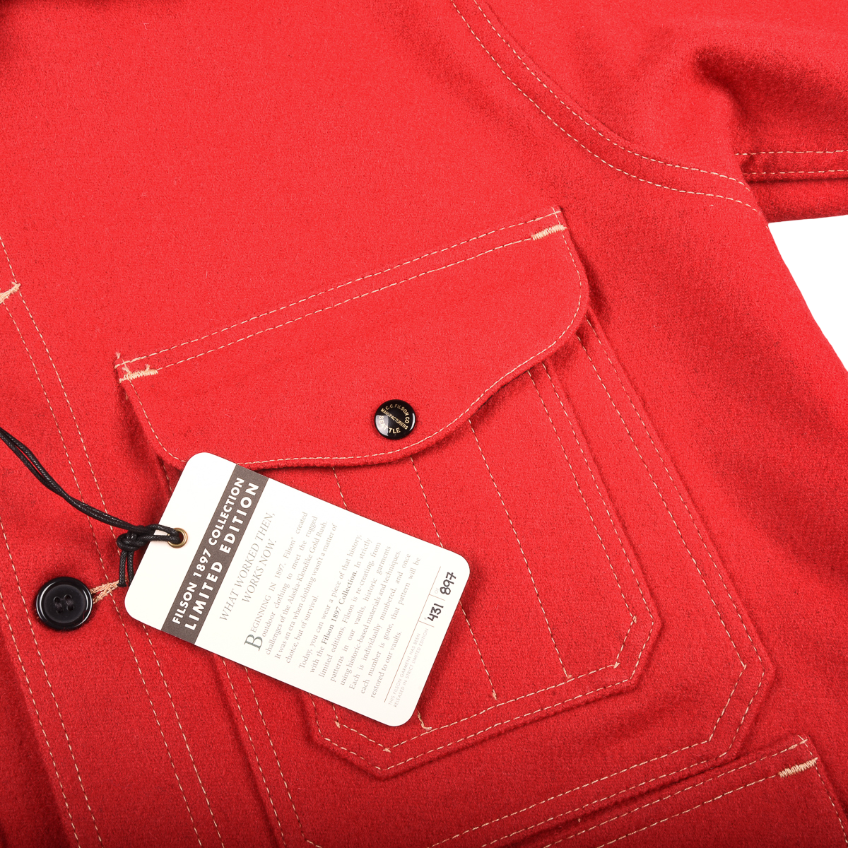 Filson 1897 Collection Edition Scarlet Mackinaw Cruiser 431 of a limited 897 pieces